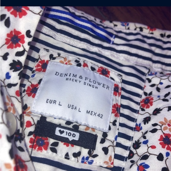 White with floral pattern button down shirt by Denim & Flower - Picture 2 of 2